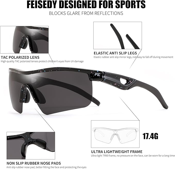 FEISEDY Kids Teens Baseball Polarized Sunglasses Sports TR90 Frame Boys Girls Cycling B2454