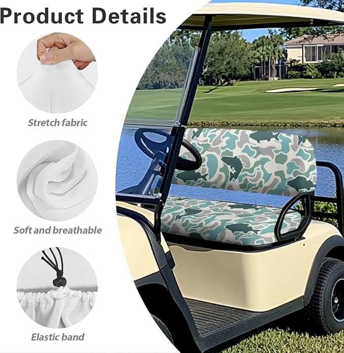 Bulopur Teal Fish Camo Golf Cart Seat Covers Set 2 Piece Universal Golf Cart Seat Cover 2 Passenger Seats Protective Cover Elastic Fabric- Keeps Your Seat Cool and Clean