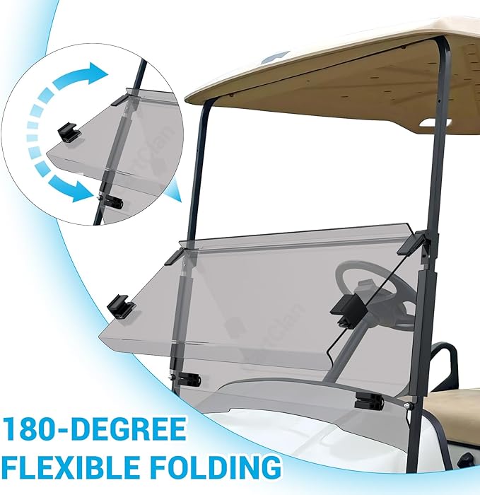 EZGO TXT Windshield, EZGO Windshield for Golf Cart Suitable for 1995-2013 EZGO TXT Model, PC UV Resistant, Foldable Golf Cart Windshield Replacement with Windshield Clips