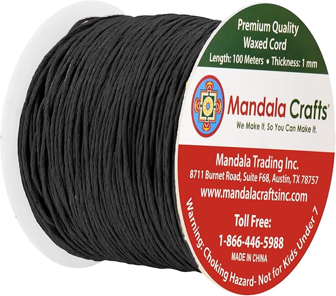 Mandala Crafts 1mm 109 Yards Black Cotton Waxed Cord - Image 2