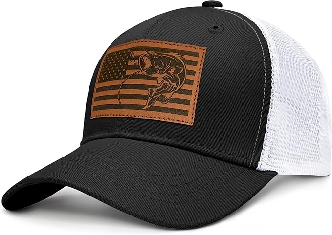 Fishing Hat Fishing Gifts for Men Bass Fish Flag Gear Accessories Stuff Trucker Hat Snapback Baseball Cap