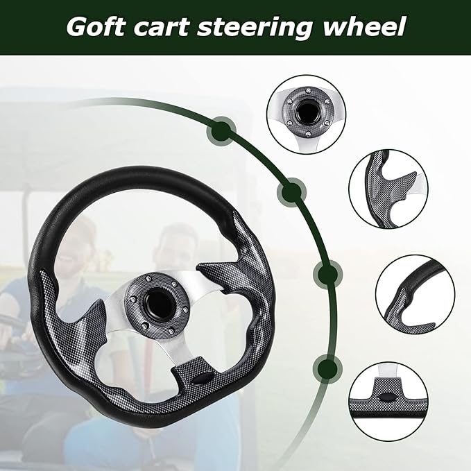 Golf Cart Steering Wheel, Skid Steering Wheel, Universal Golf Cart for Club Car EZGO RXV and for TXT, for Yamaha, for Precedent Tempo, for DS