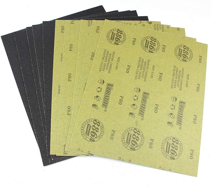 Sandpaper Sheets, 80 Grit Dry Wet Sand Paper, 9 x 11 Inch, Silicon Carbide by MAXMAN
