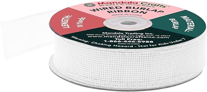 Mandala Crafts White Burlap Wired Ribbon 1 Inches Wide Jute Ribbons - Image 2