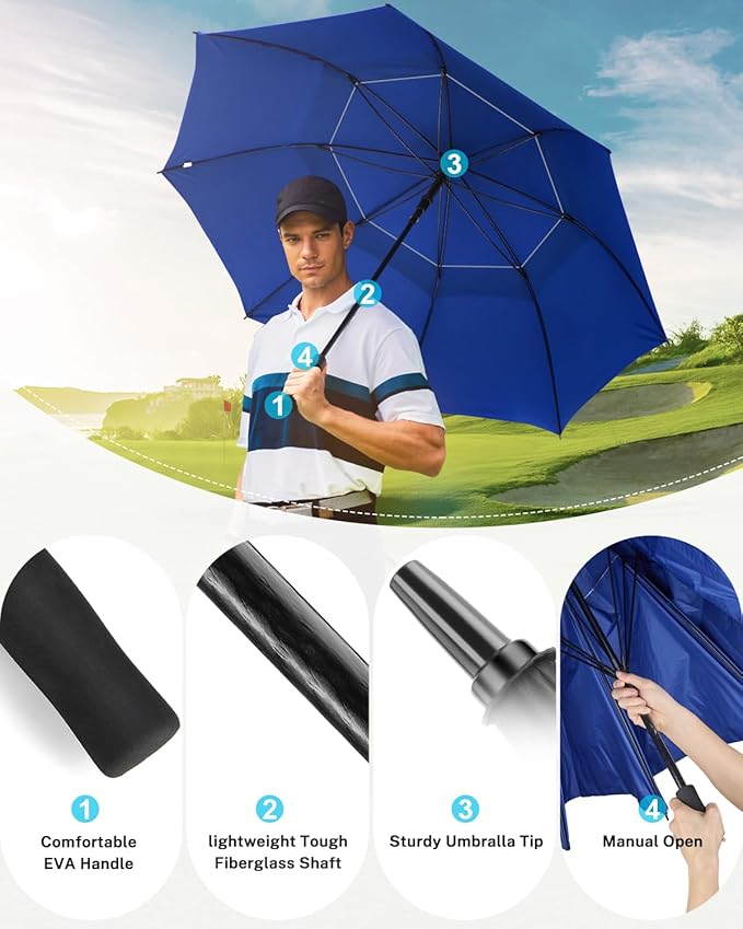 Gonex 54/62/68/72/80 Inch Extra Large Golf Umbrella, Automatic Open Travel Rain Umbrella with Windproof Water Resistant Double Canopy, Oversize Vented Umbrellas for 2-3 Men and UV Protection, Multiple Colors