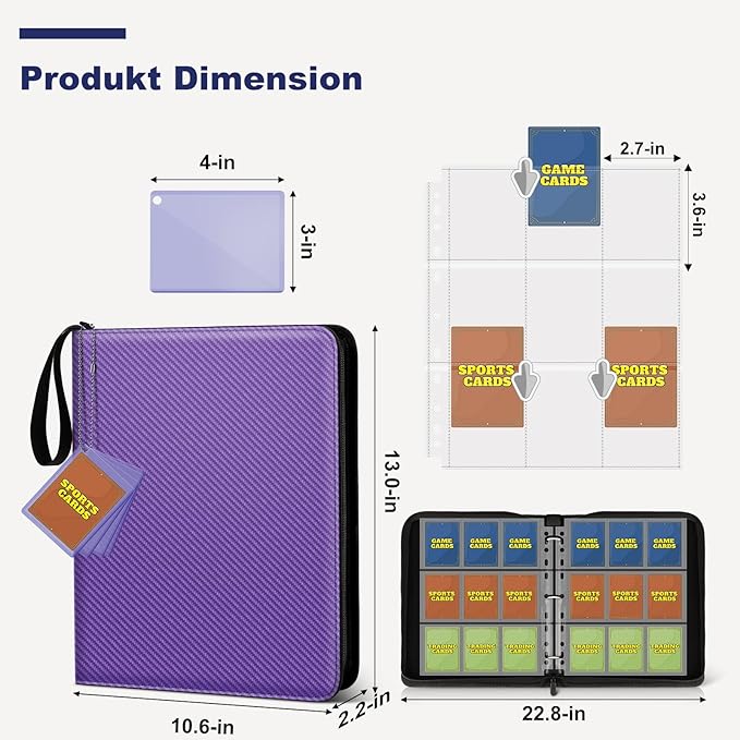 Mlikero Trading Card Binder, 9 Pocket Card Binder with Card Display Design, 720 Double Sided Pocket Collection Binder, Card Albums for MTG, TCG, and Sports Cards(Purple)
