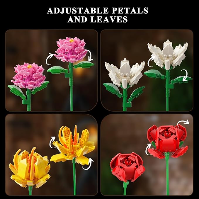 Flower Bouquet Building Set, 18 Flowers Rose Sunflower Home Plant Decor - Image 3