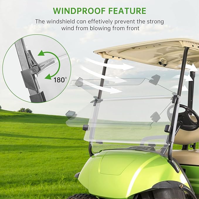 10L0L Golf Cart Folding Windshield for Yamaha G29/Drive 2007-2016 Gas & Electric, 4mm Clear Polycarbonate Windshield, Fold-Down Design with Heavy-Duty Hinges, UV & Impact Resistant, No-Drill Install