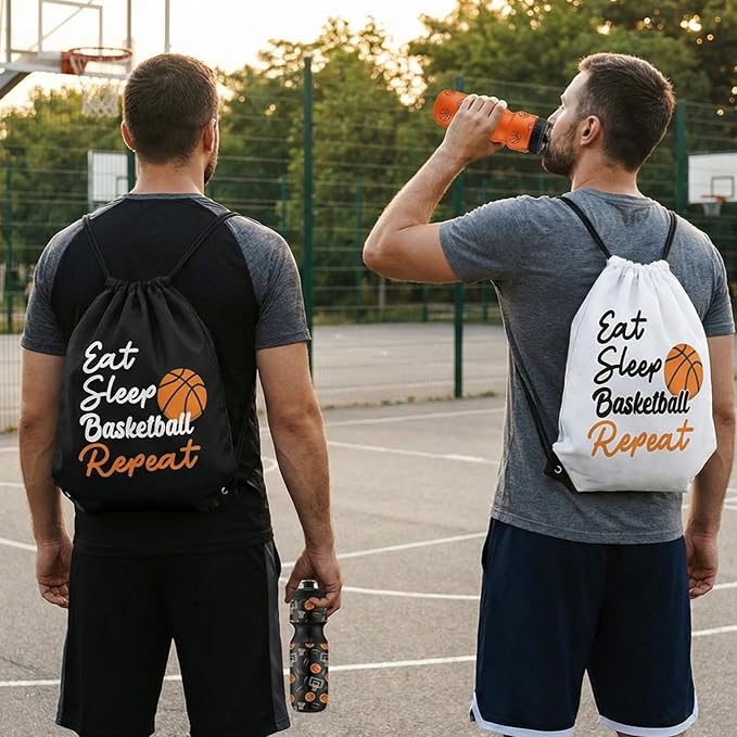 Reallnaive 24 Pcs Basketball Party Favor Gifts, 24 oz Basketball Water Bottle Reusable Sport Squeeze Drinking Cup, Eat Sleep Drawstring Bag Cinch Sack Sport Pack for School Team Gift Event Accessories