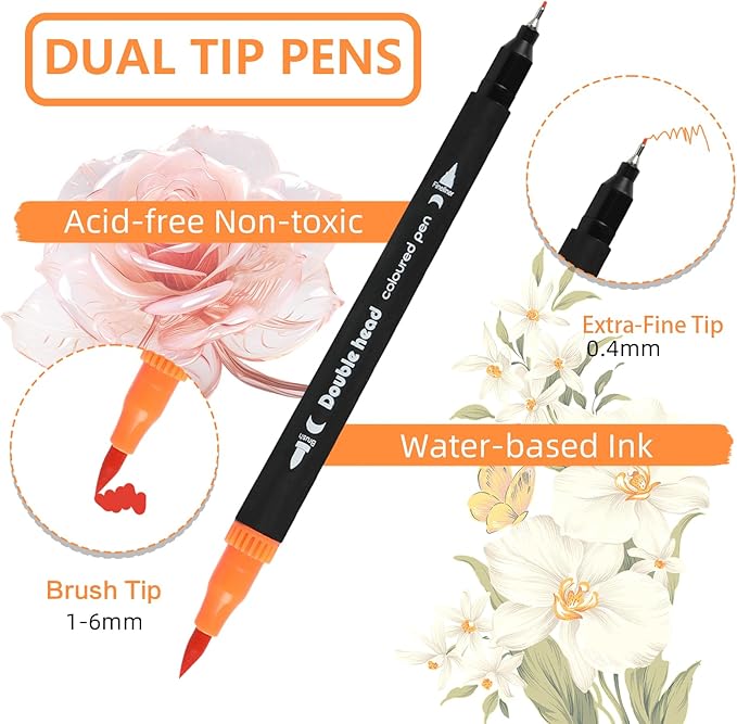 60 Colors Dual Tip Brush Pens, Fine Felt Tip and Brush Tips Colored Pens - Image 2