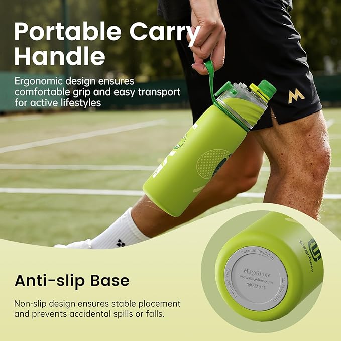Tennis Water Bottle - 20oz Insulated Misting Water Bottles Stainless Steel 3D Textured - Tennis Accessories Gift for Kids