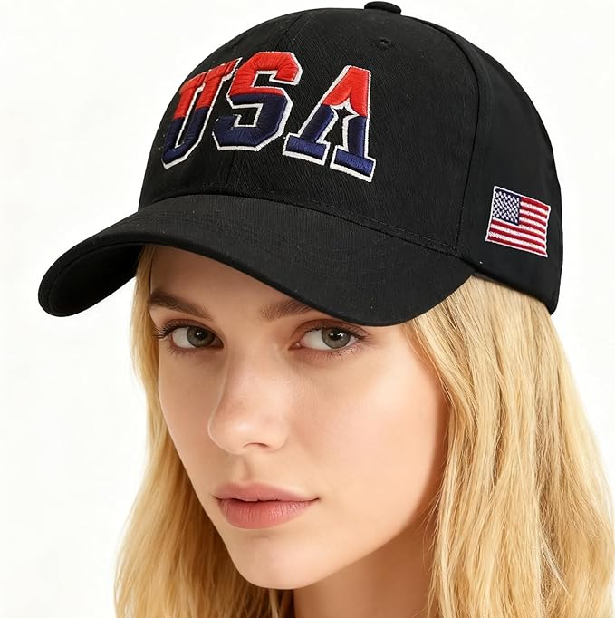 American Flag Patriotic Baseball Cap | Embroidered USA Flag 100% Cotton Adjustable Hat for Men & Women