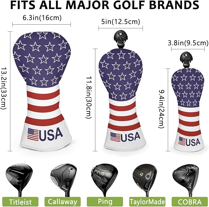 Golf Club Head Covers for Men Women, PU Leather Golf Headcover for Driver Fairway Wood and Hybrid, Funny Golf Accessories