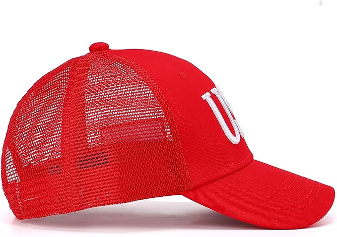 USA Trucker Hat for Men & Women American Flag Cap Adjustable Baseball Cap Mesh Snap Patriotic 3D Embroidered Cap