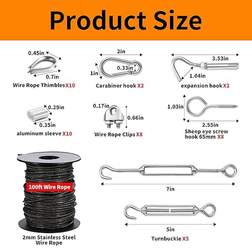 1/16" Wire Rope Kit, 30M/100FT Black Vinyl Coated 304 Stainless Steel Cable - Image 2
