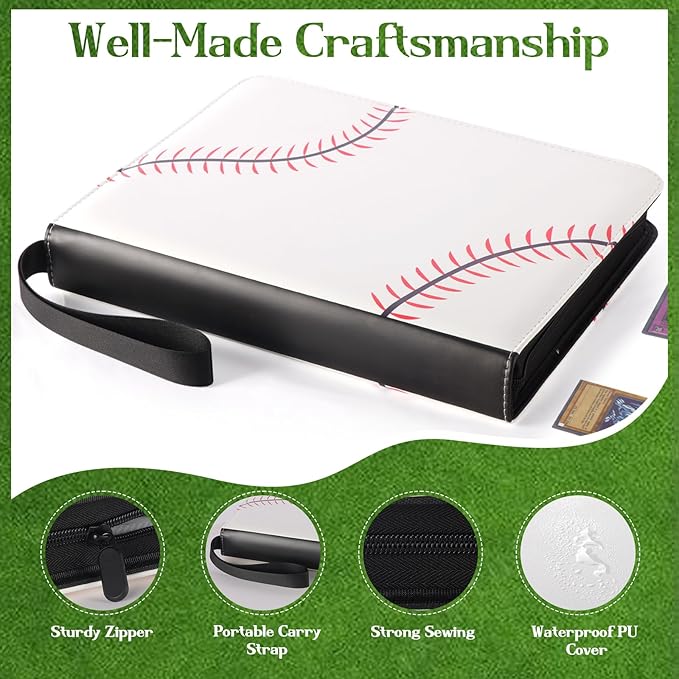 POKONBOY 9 Pocket Baseball Card Binder for 900 Cards, Trading Card Binder Collection Album Holder with Sleeves for Football Sports Games Cards