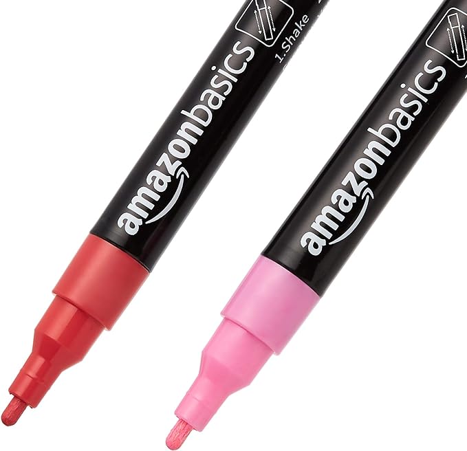 Amazon Basics Bullet/Chisel Reversible Tip Chalk Markers, Fine Point, Bright - Image 3