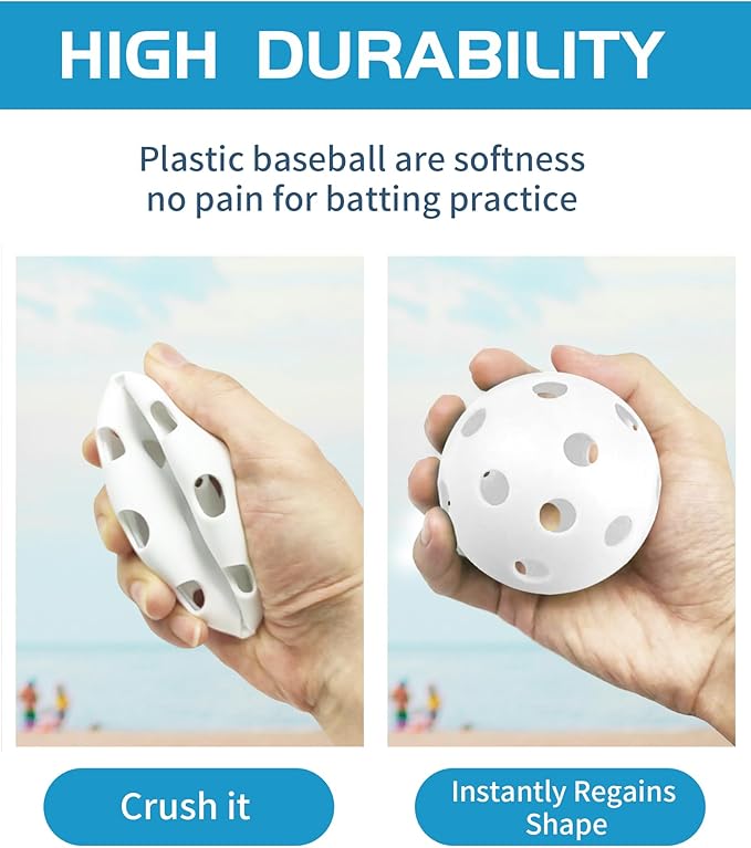 Tarutaru 20 Pack Plastic Practice Balls for Baseball & Softball - Soft Ball for Baseballs Hitting, Pitching, Batting Training, Lightweight Hollow Limited Flight Indoor & Outdoor Sport Diameter 2.83in