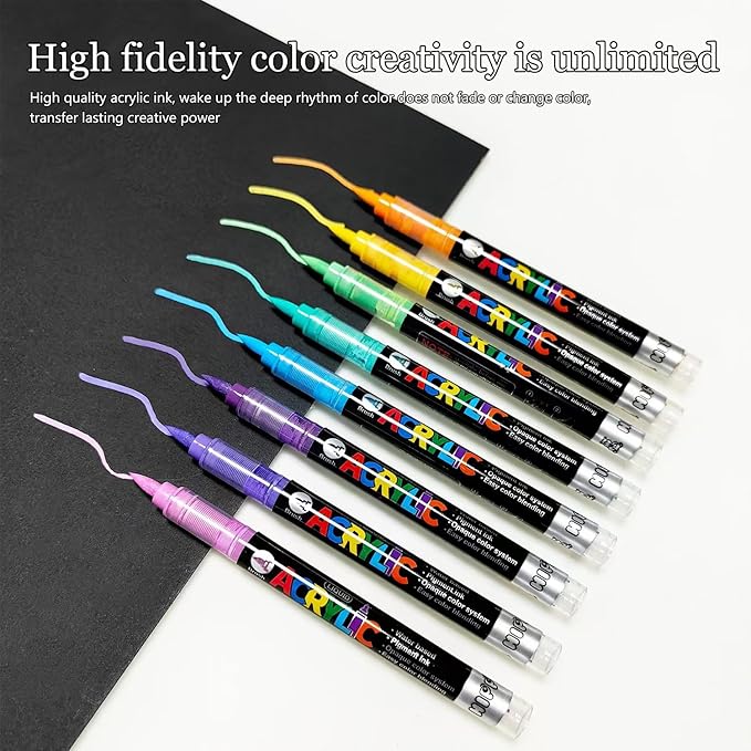24 Colors Acrylic Paint Pens, Non-Bleeding Brush Tip Markers Pens - Image 3