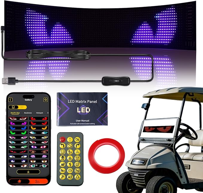 23x5inch Golf Cart Devil Eyes Light Sign, Programmable Flexible Screen for Windshield, DIY Dynamic Programmable with App Control fit for Golf Cart Trucks Suvs Decor