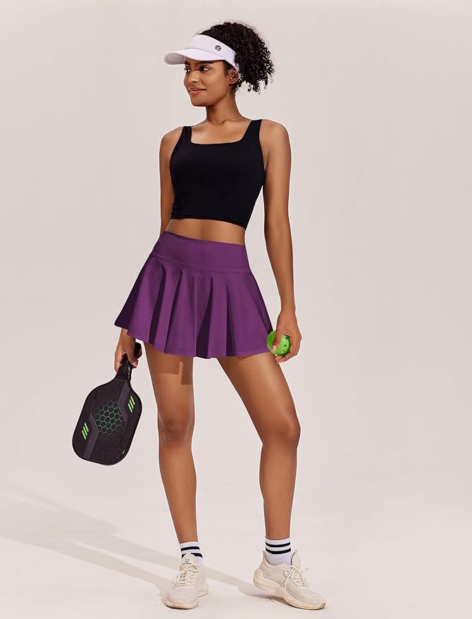 PINSPARK Womens Tennis Skirt Pleated Athletic Skirts with Pockets Shorts High Waisted Golf Skort for Workout Pickleball