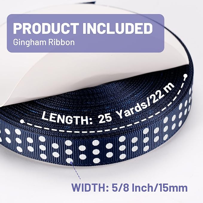 Polka Dot Grosgrain Ribbon 5/8 Inch, 25 Yards Spool Navy Blue and White Dot - Image 2