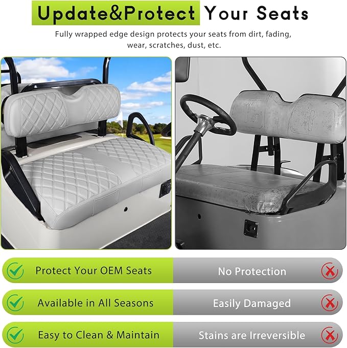 Golf Cart Seat Cover Front and Rear Set of 2 Fit EZGO RXV OEM Ordinary Cushion No Nails Required Easy to Install & Clean Gray Vinyl Leather Seat Covers