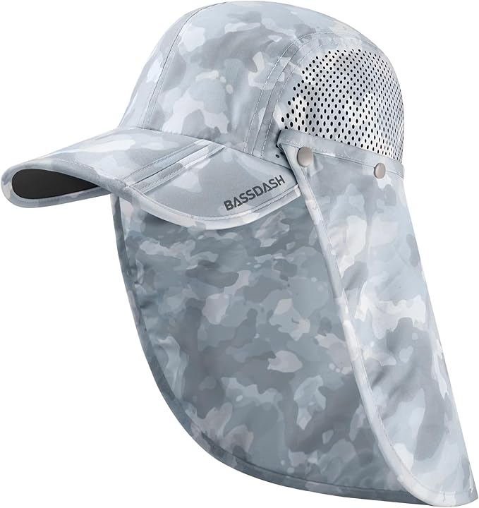 BASSDASH UPF 50+ Foldable Fishing Hat Baseball Cap with Removable Neck Flap Portable for Men Women Golf Hiking