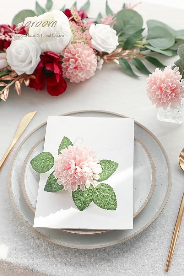 Floroom Artificial Dahlia Flowers 25pcs Real Looking Blush Foam Fake Roses - Image 5