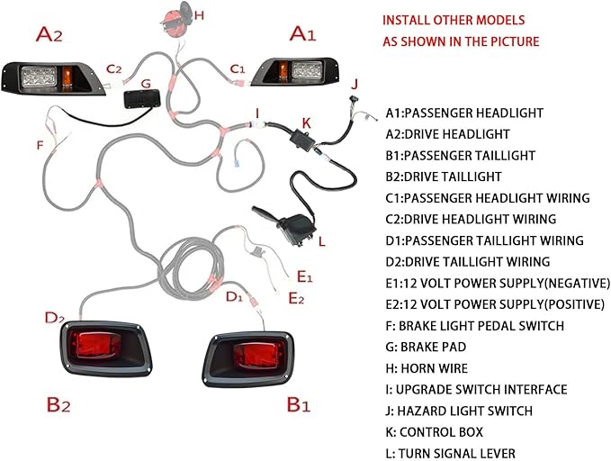 Golf Cart Deluxe Light Kit for EZGO TXT,12V Street Legal Golf Cart Upgrade Headlights Taillights Kit for EZGO TXT Led Light 1996-2013 with Turn Signals Hazard Light Switch Horn Brake Pad