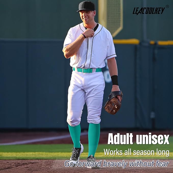 LEACOOLKEY Baseball Belt and Socks Combo Set Adjustable Softball Socks and Elastic Belt for Youth and Adult