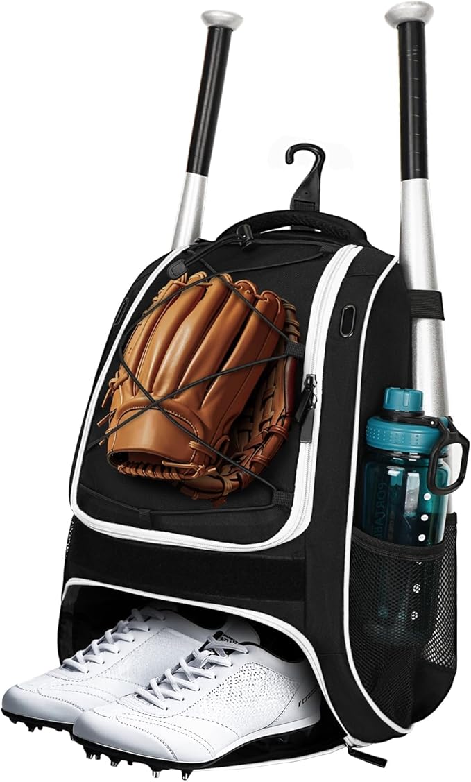 LARIPOP Youth Baseball Bag, Bat Backpack with Fence Hook & Separate Shoe Compartment, Waterproof Equipment Bag for Baseball, T-Ball & Softball