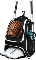 LARIPOP Youth Baseball Bag, Bat Backpack with Fence Hook & Separate Shoe Compartment, Waterproof Equipment Bag for Baseball, T-Ball & Softball
