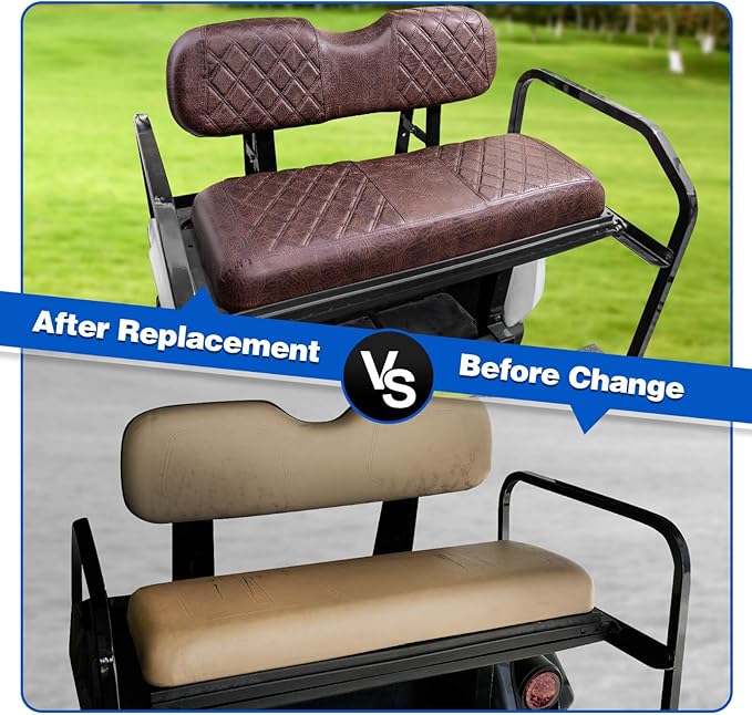 NOKINS Golf Cart Diamond Seat Covers Fit for Club Car DS/Precedent/EZGO TXT RXV/Yamaha Aftermarket Standard Rear Seat Cushion, No Nails Required, Breathable Vinyl Seat Covers (Brown&Yellow 8412)
