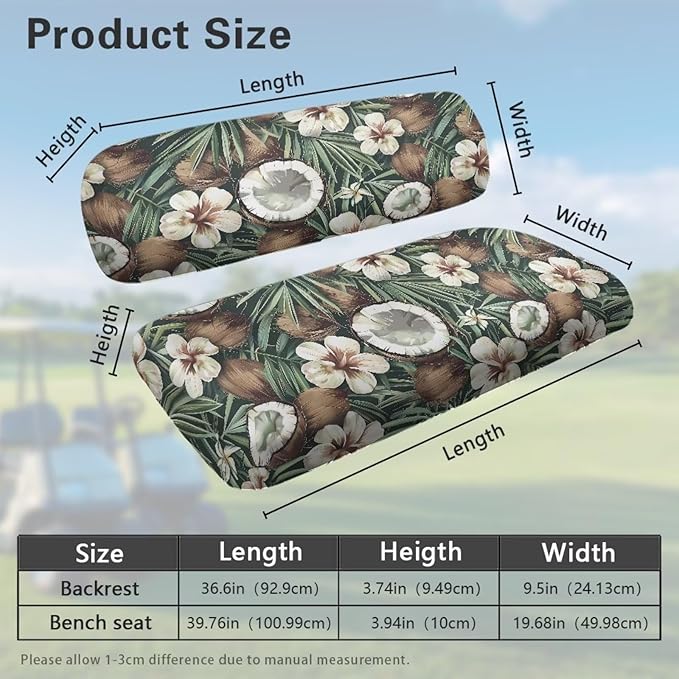 Yewatlles Tropical Coconut Golf Cart Seat Cover, Golf Cart Seat Towel Blanket Suitable for All 2-Seater Carts, Golf Cart Seat Towel Golf Cart Seat The Seat Clean