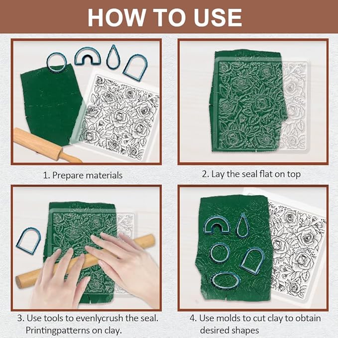 CHGCRAFT Polymer Clay Texture Sheets Rose Background Silicone Texture Stamp - Image 3
