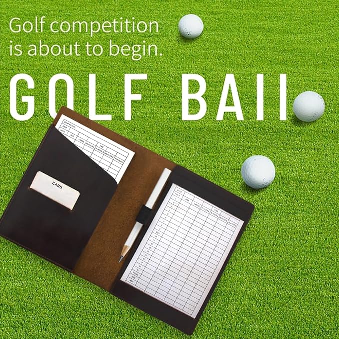Leather Golf Scorecard Holder: USA Genuine Crazy Horse Leather Golf Yardage Book Cover with 1 Scorecard 1 Pencil Golf Notebook Back Pocket Cool Golf Gifts for Him Golfers Men