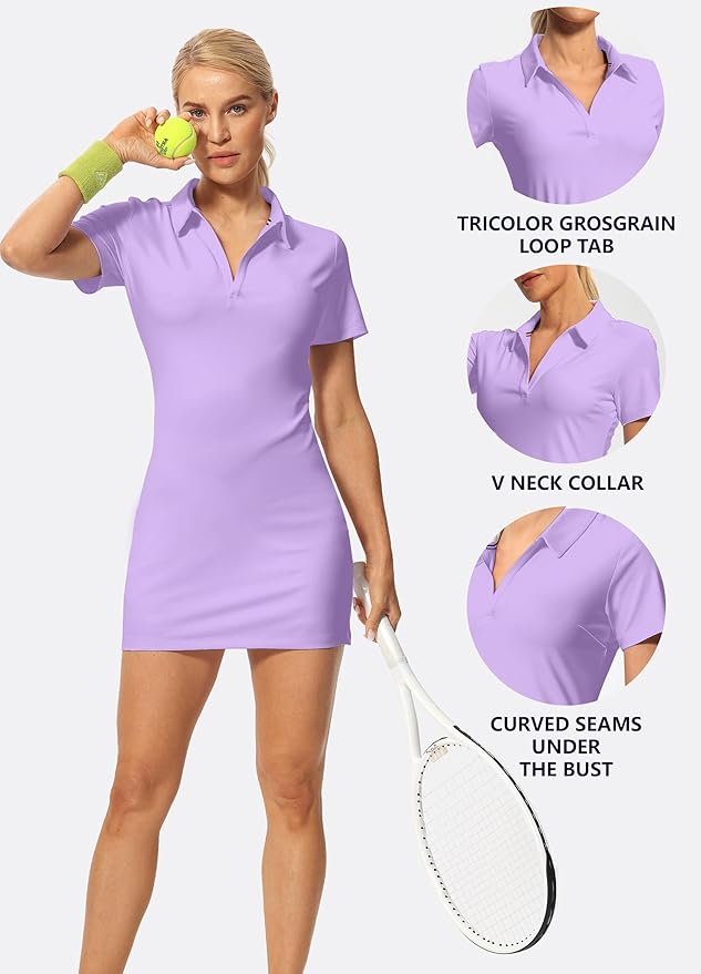 Hiverlay Golf Dresses for Women with Shorts and Pockets, V-Neck Short Sleeve Tennis Dress, Workout Athletic Dresses