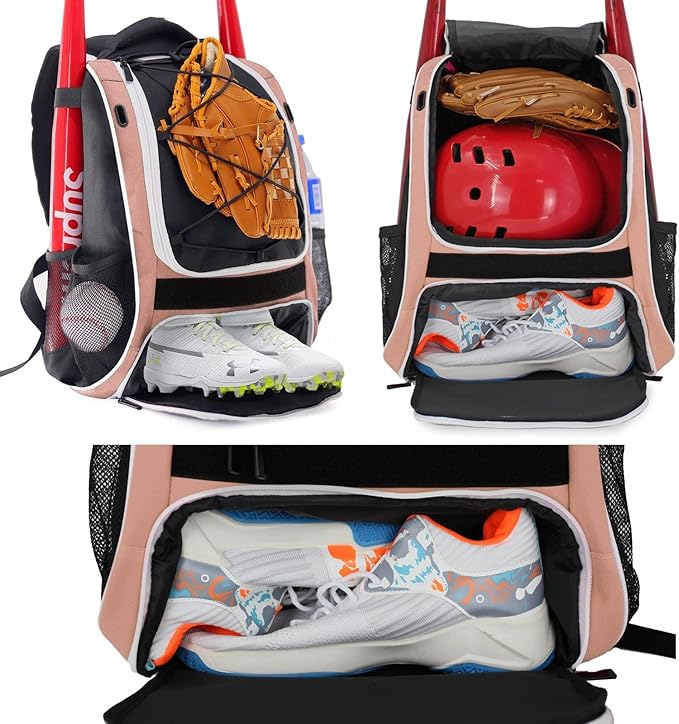 WOLT Youth Baseball Bag - Bat Backpack for Baseball, T-Ball & Softball Equipment & Gear, Bat & Glove Holder, Large Main Compartment for Helmet & accessories, Separate Shoes Compartment, Fence Hook