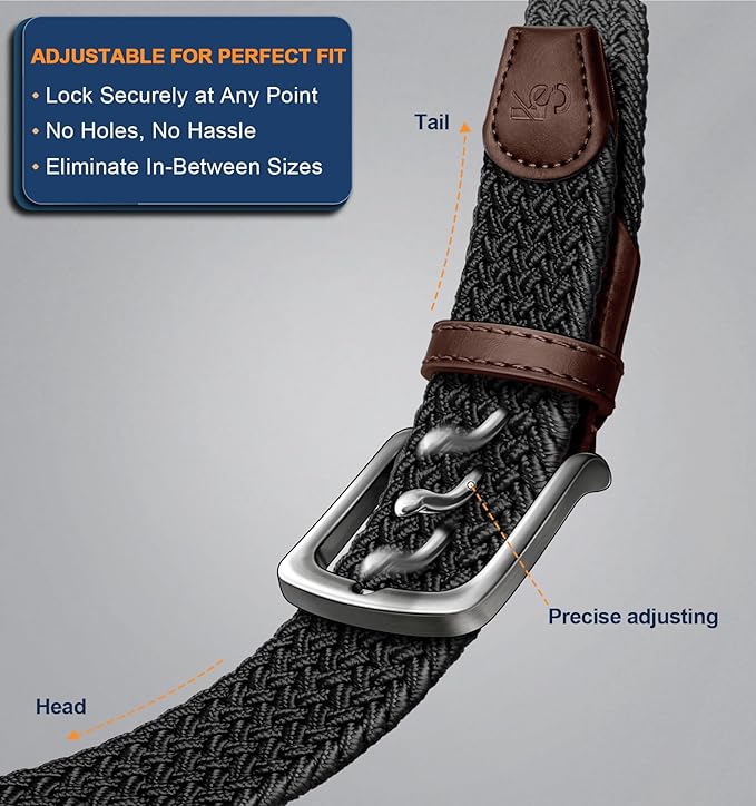 KEMISANT Men's Golf Belt 2 Pack-Braided Woven Stretch Belt for Gift Men Casual Jeans Sports Work 1 3/8"