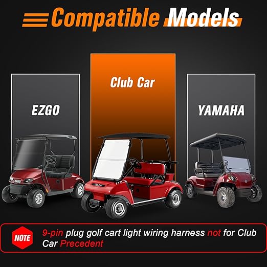 Upgrade Golf Cart Light Wire Harness for Club Car DS&EZGO TXT RXV&Yamaha Models, 9 Pin Plug Universal Golf Cart Headlight Taillight Harness with Fuse, Plug and Play