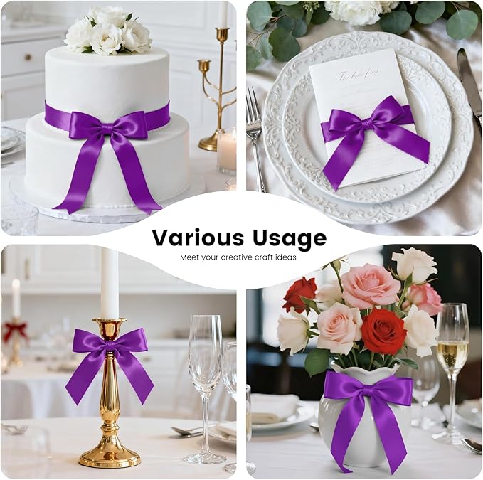 1-1/2 Inch 100 Yards Satin Ribbon Purple, Solid Color Fabric Ribbon - Image 7