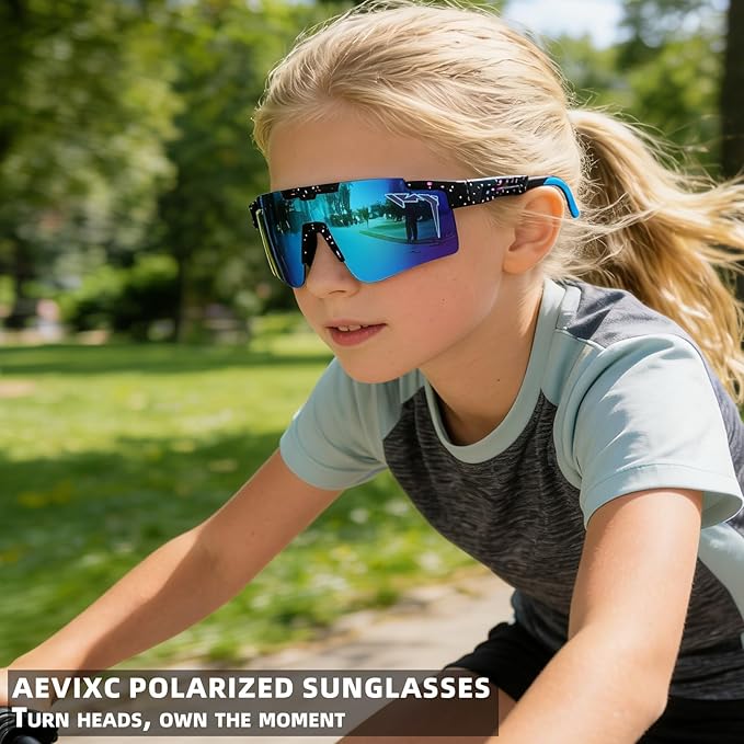 2-Sizes Kids Youth Baseball Sunglasses Men Women Vipers Sunglasses Softball Boys Girl True Polarization &UV Protection