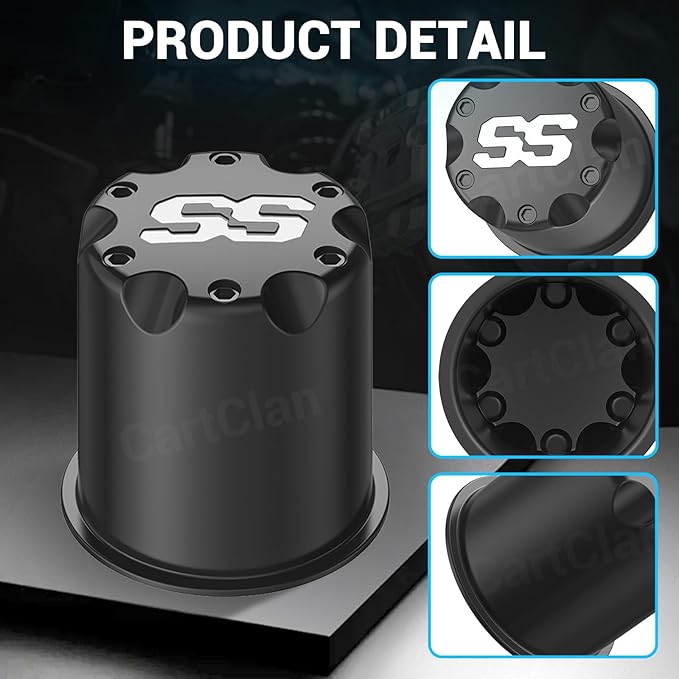 Golf Cart Black SS Center Cap Cover, Suitable for 2.65" Dia Bore Wheel Rim SS Chrome Plastic Center Caps for EZGO Golf Cart Wheel -4 Black Packs