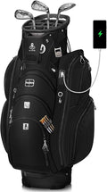 Vancropak Golf Cart Bag, Golf Gifts for Men with 15 Way Divider Top, USB Charging Port, Waterproof Protective Rain Cover, Shoe Compartment, Cooler Pocket, Tracker Slot, Umbrella Holder, Golfer Gifts