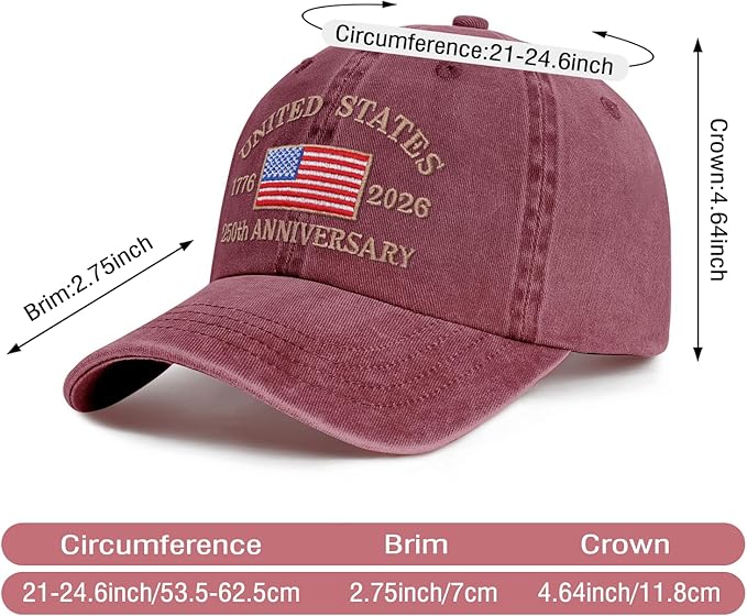 250 Anniversary USA Hat Baseball Cap for Men Women Embroidered