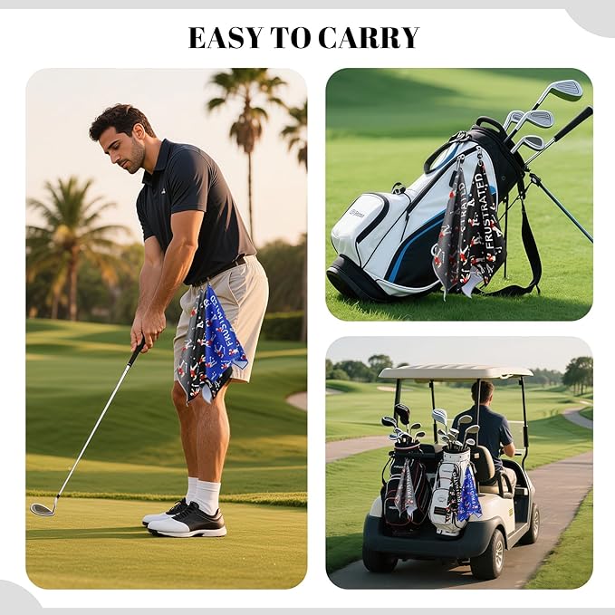 Microfiber Golf Towels (16" X 24") with Carabiner Clip, Waffle Pattern Golf Towel Hook and Loop Fastener, Golf Club Towel, Premium Golf Accessories, Gift for Men, Golfers, Dad (Royal Blue+Gray+Black)