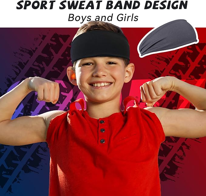 ChezMax 6 PCS Sweatbands for Kids, Soccer Headbands Boys Sports Kids Sweatbands, Breathable Sweat Wicking Headband, Baseball Youth, Black, White, Gray, Blue, Red and Camouflage,(FD01-Kids)