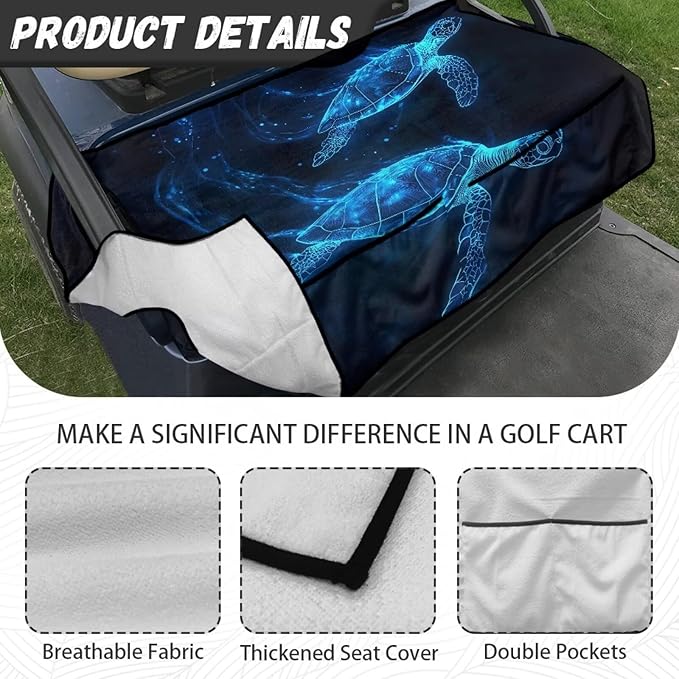 Golf Cart Seat Covers, Universal Golf Cart Seat Towel Blanket with 4 Front Pockets & Nonskid Bottom Fits for Club Car 2 Person Seats Golf Carts