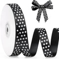 Polka Dot Grosgrain Ribbon 5/8 Inch, 25 Yards Spool Black and White Dot Craft by FAKILO